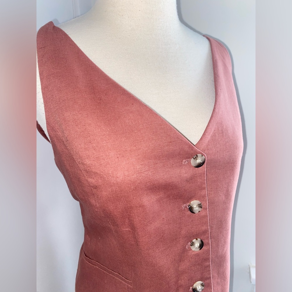 ZARA Women's Sleeveless Button-Down Linen/Cotton Blend Vest Top - Size L - NEW - Picture 3 of 6